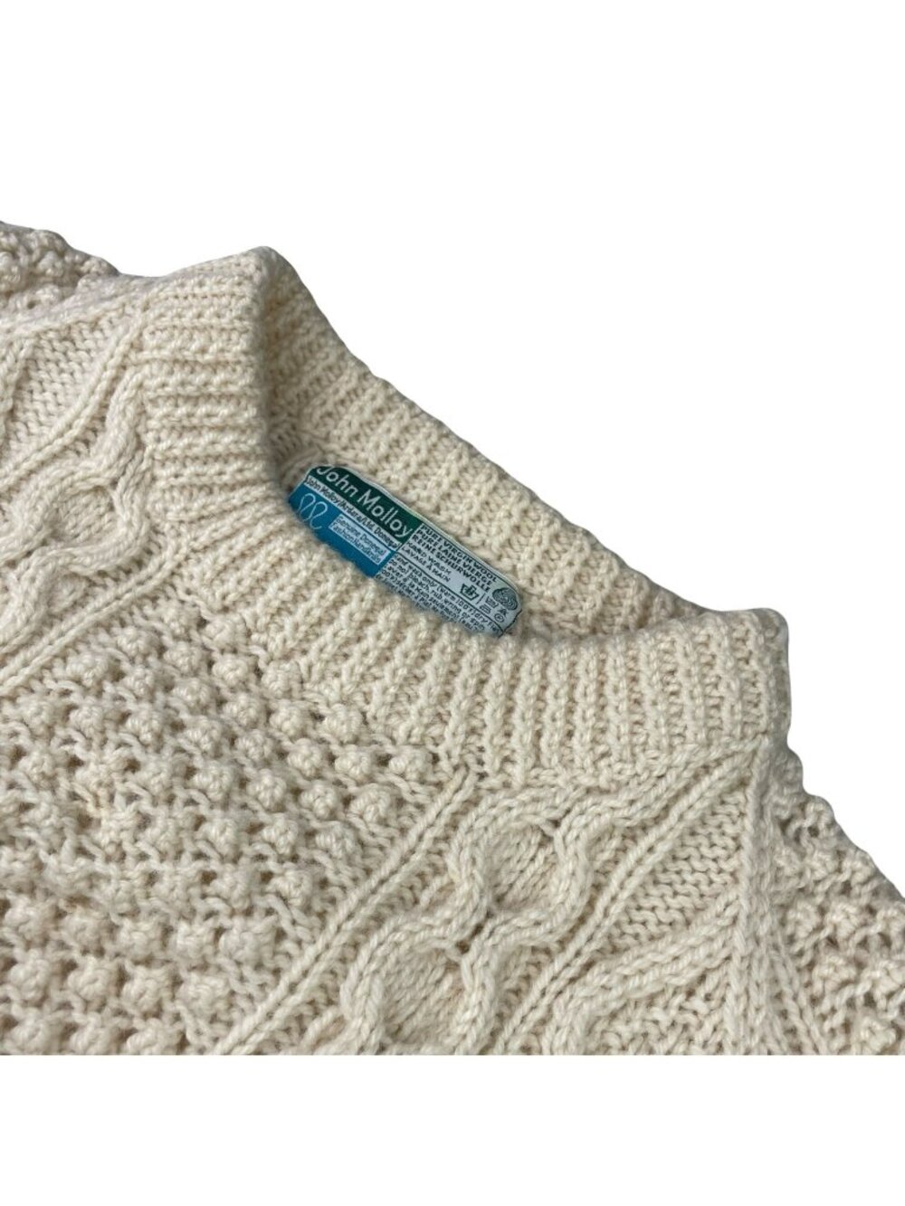 VTG John Molloy Men's Aran Irish Fisherman Cable-Knit Sweater Ivory • Large